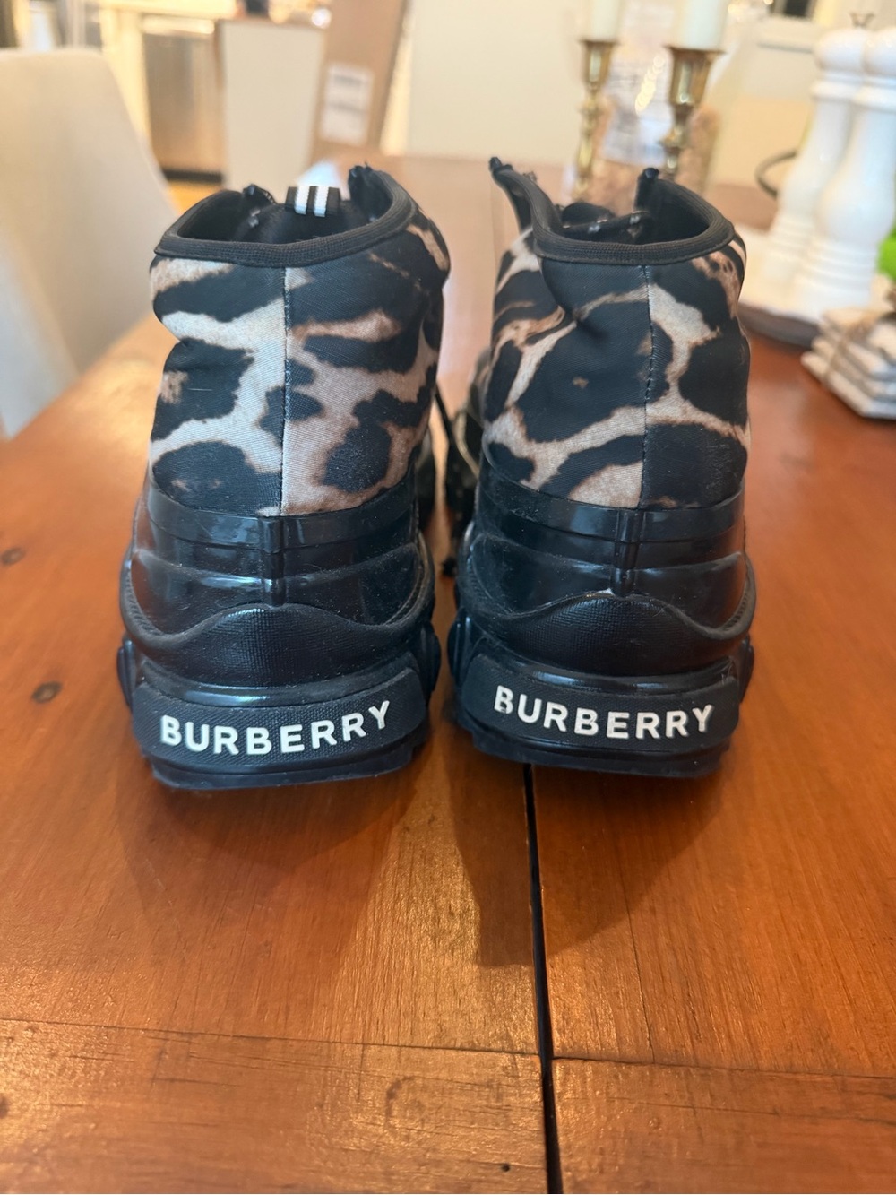 Burberry Leopard-Pattern Sneakers in Black and Brown